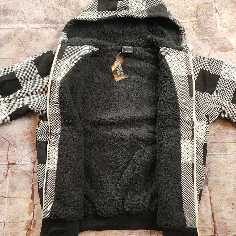 Black and White Checkered Full Zip Lined Hoodie - Picture 6 of 13
